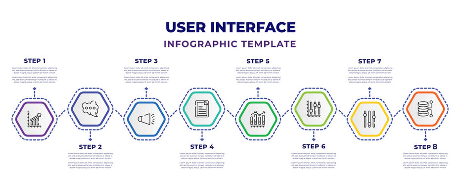 user interface infographic design template with simple chart interface, speech bubble with three dots inside, speech data interface audio, white paper, vertical data bars, box plot, box plot chart