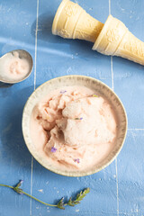 Lavender ice cream with lavender petals