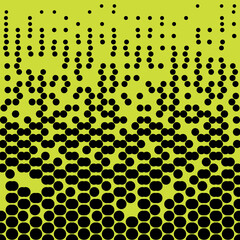 Abstract seamless geometric circle pattern. Mosaic background of black circles. Evenly spaced shapes of different sizes. Vector illustration on lime background