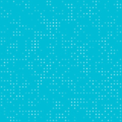 Abstract seamless geometric pattern. Mosaic background of white circles. Evenly spaced small shapes of different color. Vector illustration on cyan background