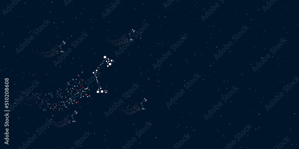 Poster a table lamp symbol filled with dots flies through the stars leaving a trail behind. there are four 