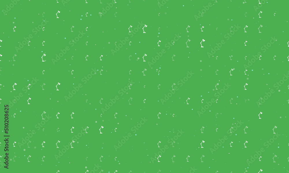 Poster seamless background pattern of evenly spaced white table lamp symbols of different sizes and opacity