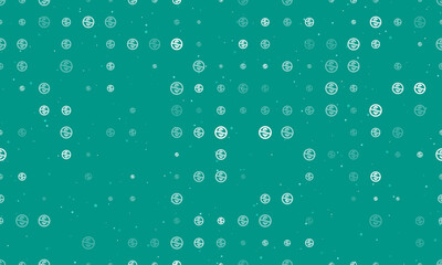 Seamless background pattern of evenly spaced white no dollar symbols of different sizes and opacity. Vector illustration on teal background with stars