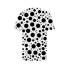 A large t-shirt symbol in the center made in pointillism style. The center symbol is filled with black circles of various sizes. Vector illustration on white background