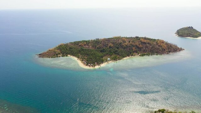 Aerial view of Seascape with beautiful beach and tropical islands. Bobo Island, Baong Island. Mindanao, Philippines.