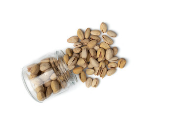 heap of unpeeled pistachio isolated on white background