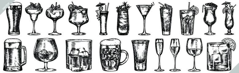 black and white engrave isolated drink set vector illustration - 510210431