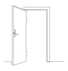 Hall with open front door. Entrance to a room or office. Continuous line drawing. - 510210464
