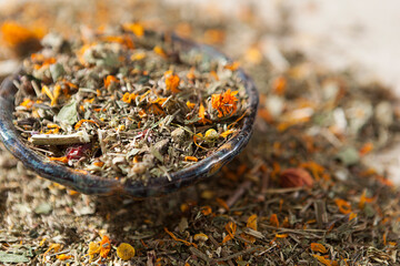 herbal tea, dried medicinal herbs on a white background, herbal medicine