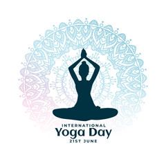 Fototapeta na wymiar world yoga day posture with mandala poster design