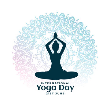 world yoga day posture with mandala poster design