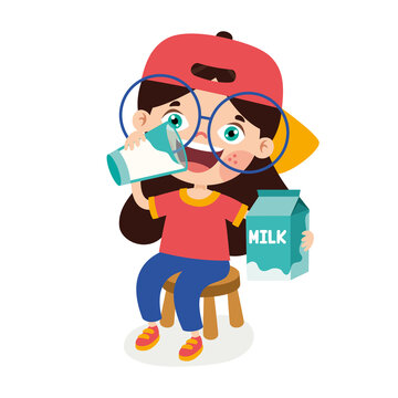 Drinking Milk Concept With Cartoon Character
