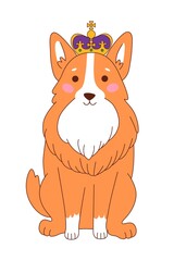 Cute royal corgi. Puppy sticker. A happy dog in a crown.