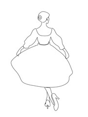 The portrait of an elegant women in dress is drawn in one line art style. Printable art.