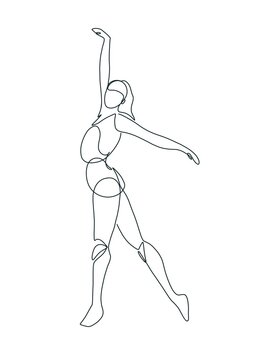 The portrait of a woman dancing is drawn in one line art style. Printable art.