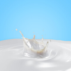 3D Rendering of Isolated Liquid Milk Splash with Swirling Ripple
