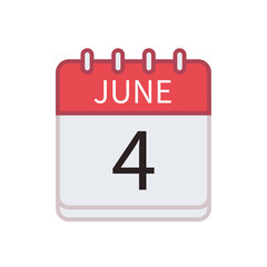 Calendar icon of 4 June. Date and month. Flat vector illustration..