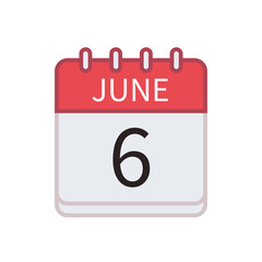 Calendar icon of 6 June. Date and month. Flat vector illustration..