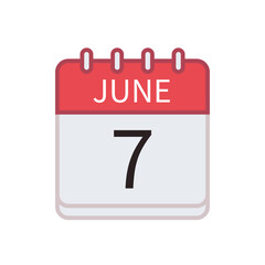 Calendar icon of 7 June. Date and month. Flat vector illustration..