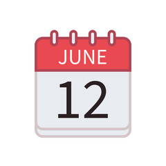 Calendar icon of 12 June. Date and month. Flat vector illustration..