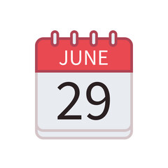 Calendar icon of 29 June. Date and month. Flat vector illustration..