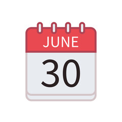 Calendar icon of 30 June. Date and month. Flat vector illustration..
