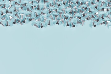 large number of bolts on a blue background 3d