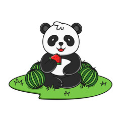 Cute cartoon panda eating watermelon vector illustration design