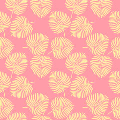Vector Tropical Leaves Hand drawn Seamless Pattern. Paradise Botanical Textile or Wrapping paper and Wallapaper Surface Design.
