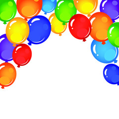 Many colorful balloons on white background