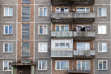 Panel-block shabby five-story Khrushchev house.