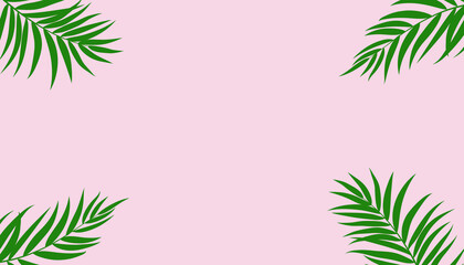 Naklejka na ściany i meble Tropical leaves on pink background. Flat lay top view. Summer vibe background concept