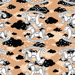 Cute and Adorable Rocking Horse Seamless Pattern Design
