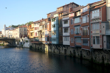 Fototapeta na wymiar Houses facing the river Agout in Castres, France