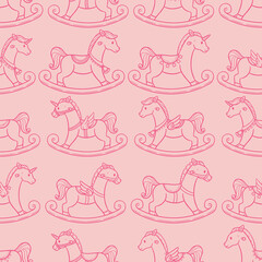 Cute and Adorable Rocking Horse Seamless Pattern Design

