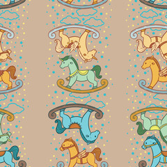 Cute and Adorable Rocking Horse Seamless Pattern Design
