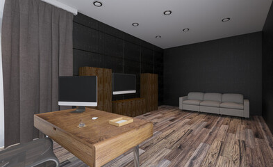 Modern office building interior. 3D rendering.