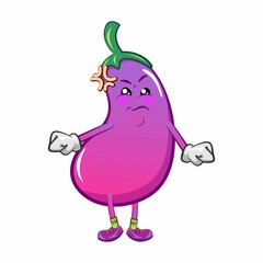 vector mascot character from eggplant cartoon in a bad mood and angry
