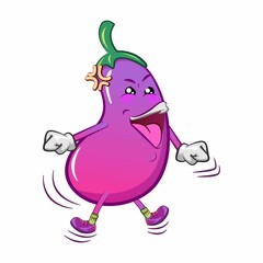 vector mascot character from eggplant cartoon grumbling and angry
