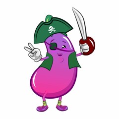 vector mascot character from eggplant cartoon being pairate