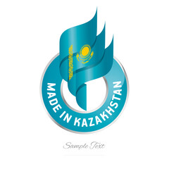 Made in Kazakhstan Abstract wavy flag torch flame sea green yellow modern ribbon strip logo icon vector