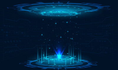 Hologram podium.futuristic circle blue vector HUD.Podium.Modern technology.Gaming.