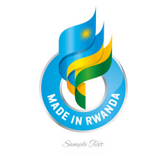 Made in Rwanda Abstract wavy flag torch flame blue yellow green modern ribbon strip logo icon vector