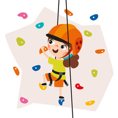 Cartoon Kid Climbing Rock Wall