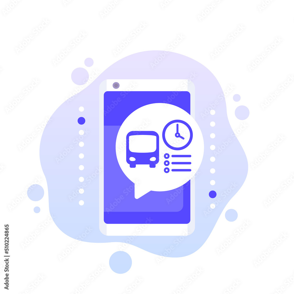 Wall mural bus schedule app, timetable vector icon with a phone