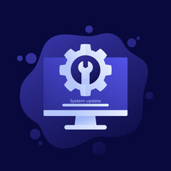system update, software upgrade icon with a computer, vector