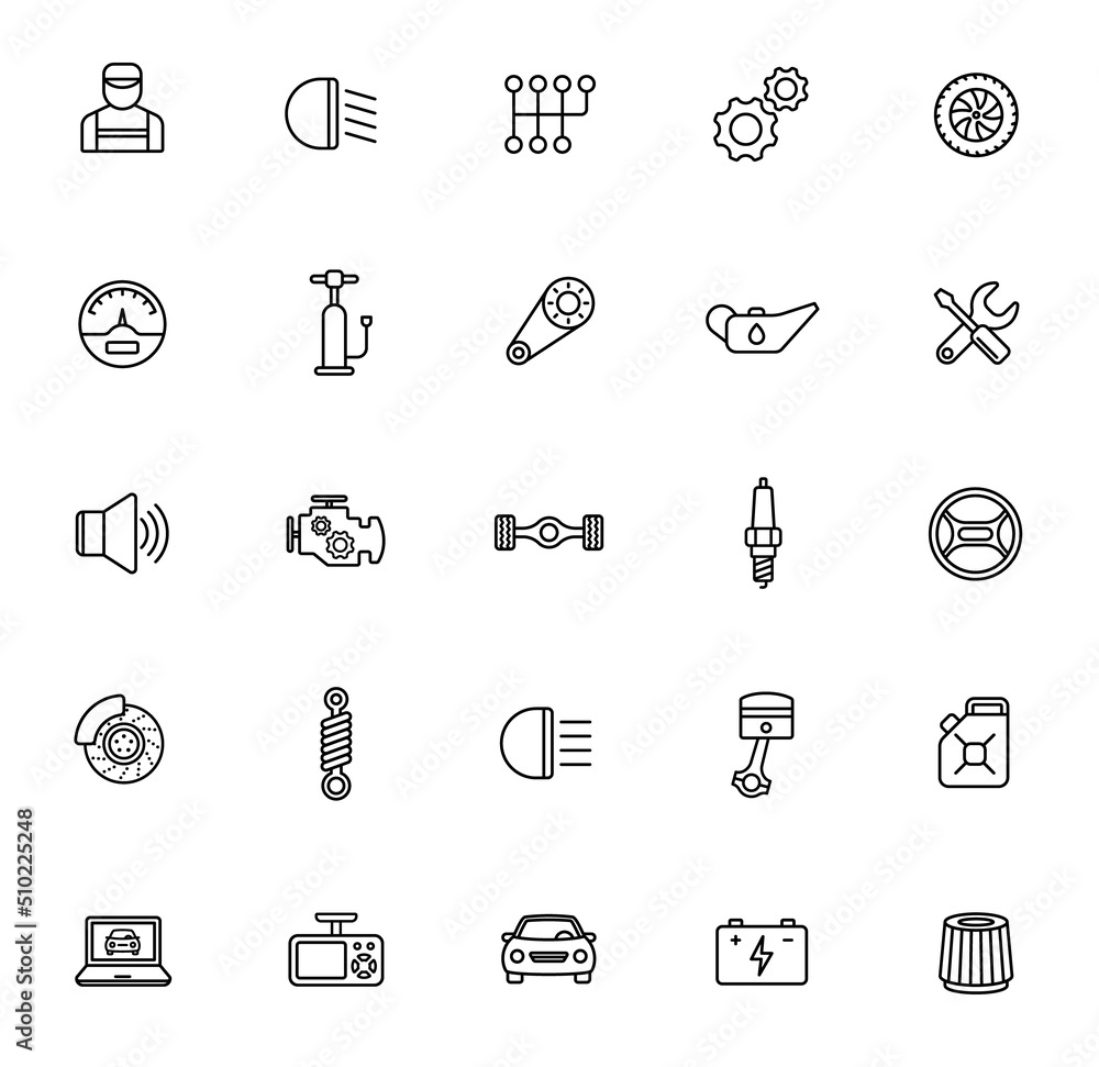 Poster car service outline icons isolated on white background. car service line icons for web and ui design