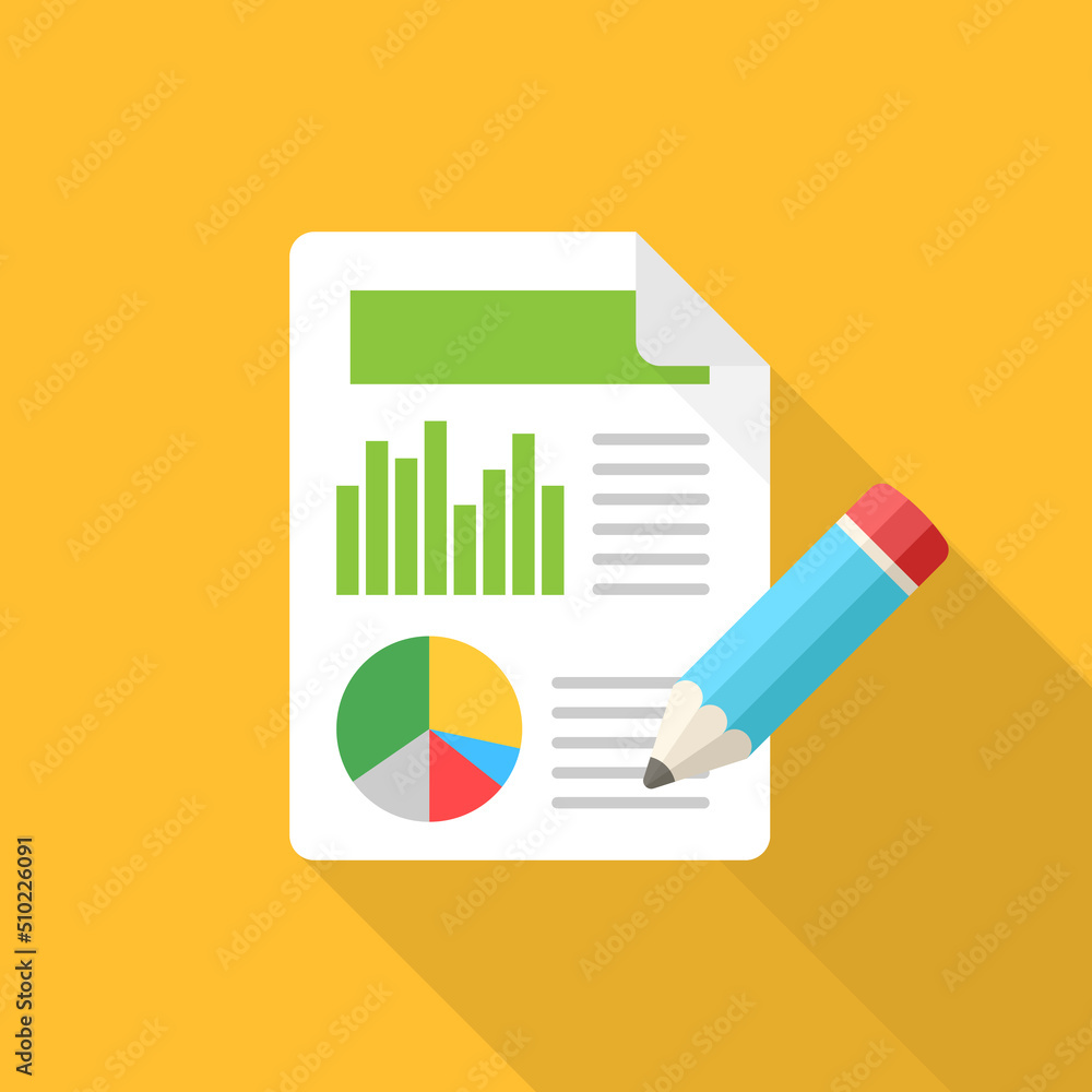 Poster contract document with pencil icon in flat style. report vector illustration on isolated background.