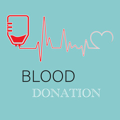 Become a blood donor. A heart with a cardiogram on a blue background.