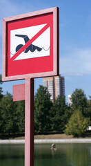swim prohibitory sign at summer sunny day
